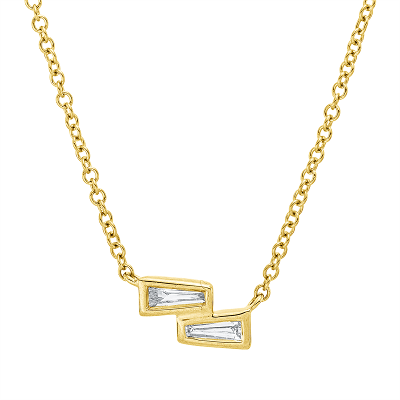 Collier 18 kt GG, mit ZÖ 39,3+40,6+42 cm, 2 Trap. 0,10 ct, TW-vsi/si