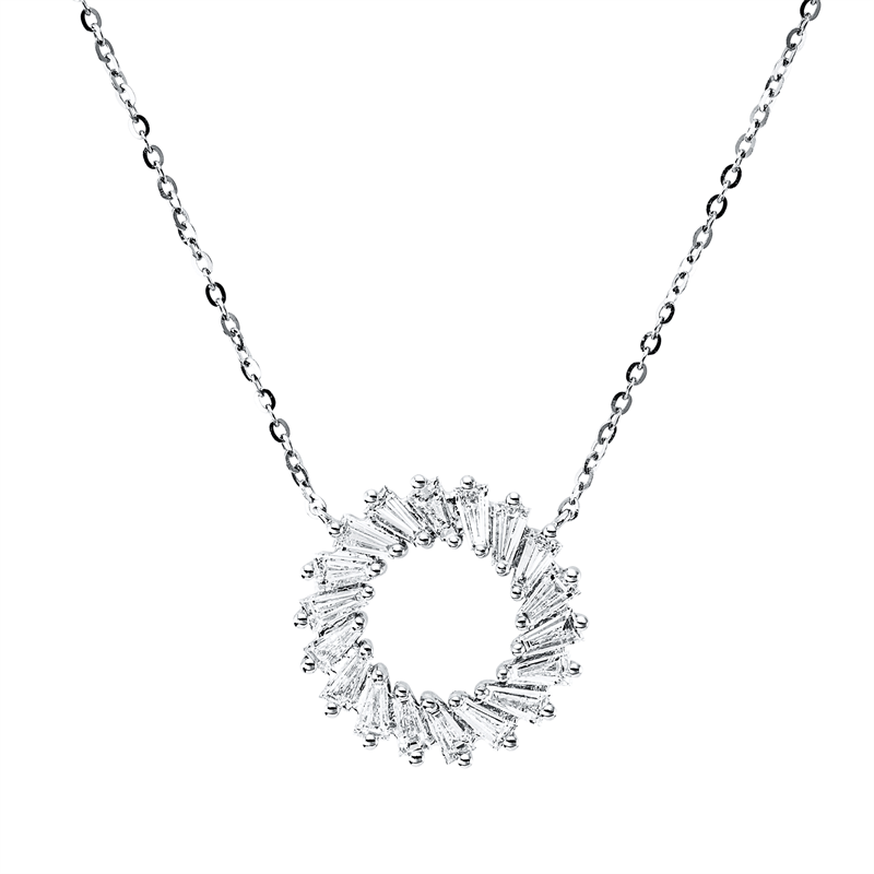 Collier 18 kt WG, mit ZÖ 42,5 cm + 40,0 cm, 18 Trap. 0,47 ct, TW-si