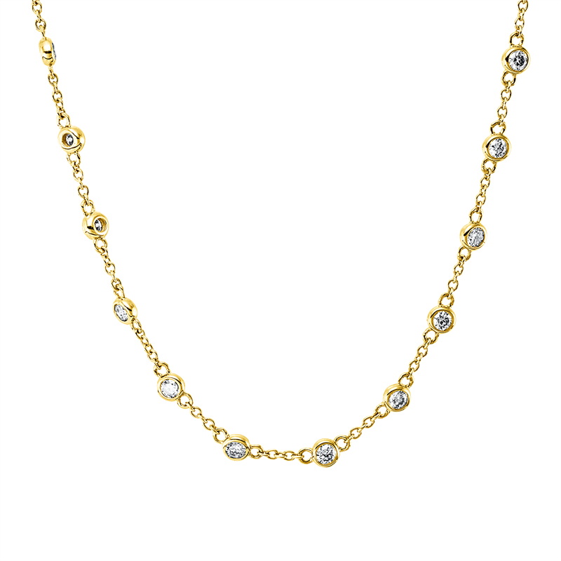Collier 14 kt GG, mit ZÖ 52,5 cm + 50,0 cm, 40 Brill. 1,21 ct, W-si