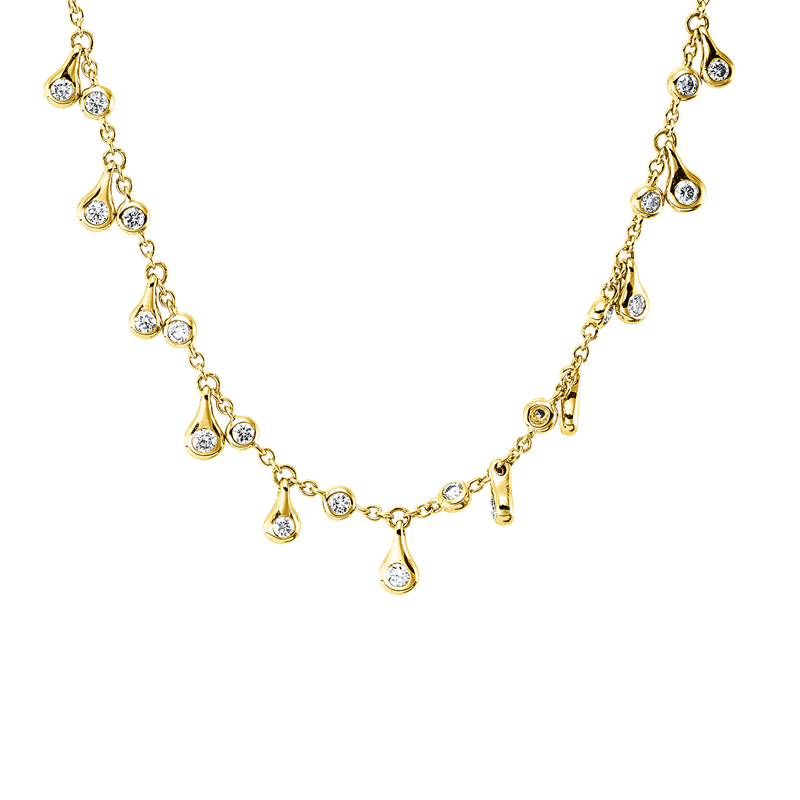 Collier 14 kt GG, mit ZÖ 42,5 cm + 40,0 cm, 25 Brill. 0,40 ct, W-si