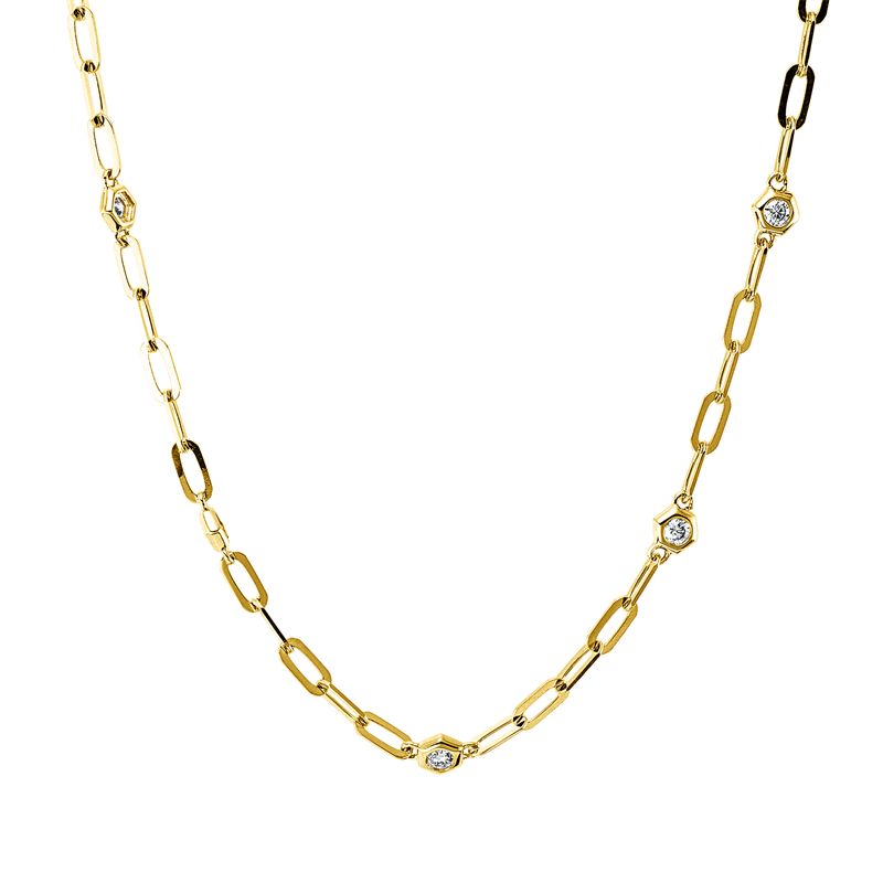 Collier 14 kt GG, mit ZÖ 42,5 cm + 40,0 cm, 13 Brill. 0,33 ct, W-si