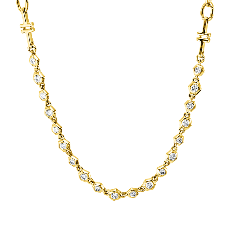 Collier 14 kt GG, mit ZÖ 42,5 cm + 40,0 cm, 19 Brill. 0,35 ct, W-si