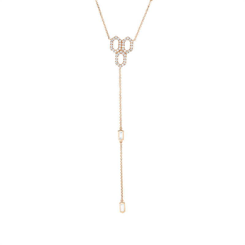 Collier 18 kt RG, mit ZÖ 48,3 cm + 45,7 cm, 6 Bag. 0,64 ct, TW-si, 42 Brill. 0,34 ct, TW-si