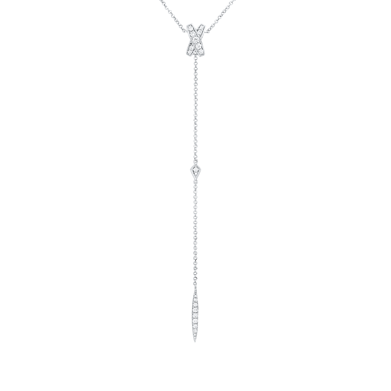 Collier 18 kt WG, mit ZÖ 48,3 cm + 45,7 cm, 28 Brill. 0,20 ct, TW-si