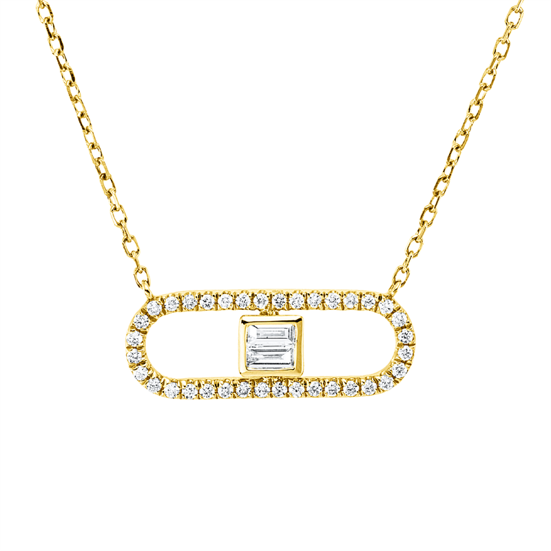 Collier 18 kt GG, mit ZÖ 40 cm, 2 Bag. 0,06 ct, TW-vsi, 36 Brill. 0,09 ct, TW-si