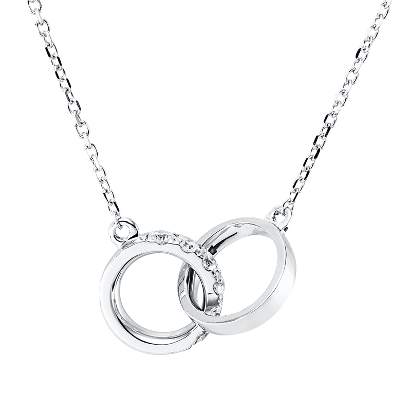 Collier 18 kt WG, mit ZÖ 42+43+44 cm, 6 Brill. 0,13 ct, TW-si