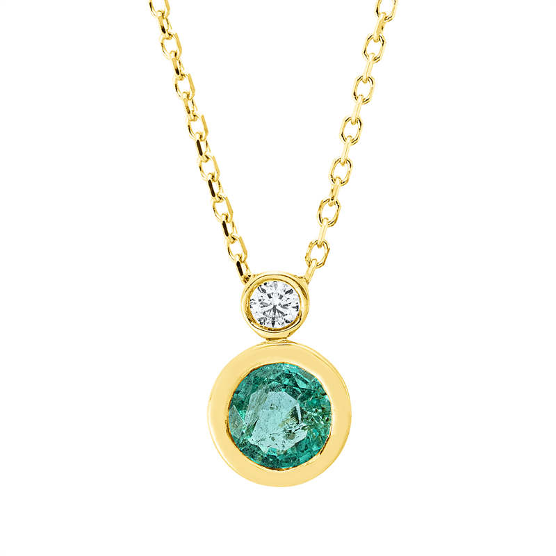 Collier 18 kt GG, mit ZÖ 40 cm , 42 cm, 1 Brill. 0,04 ct, TW-si, 1 Smaragd 0,45 ct grün