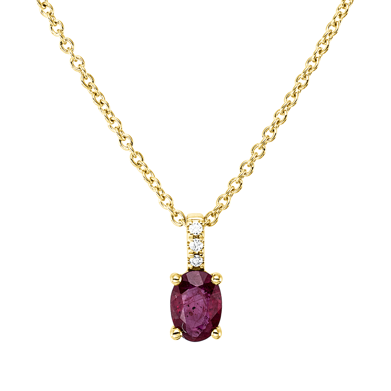 Collier 18 kt GG, mit ZÖ 42 cm, 3 Brill. 0,02 ct, TW-si, 1 Rubin 0,47 ct rot