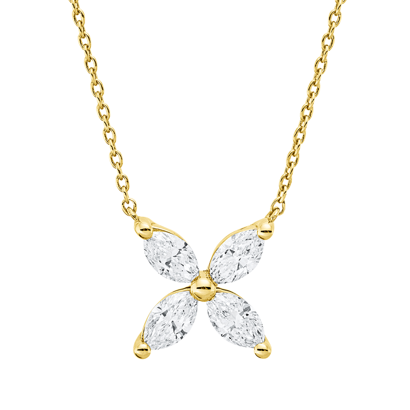 Collier 18 kt GG, mit ZÖ 42 cm, 4 Nav. 0,84 ct, E-vsi/si