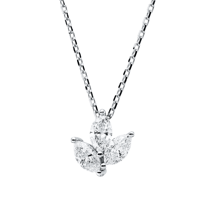 Collier 18 kt WG, 3 Nav. 0,37 ct, F-vsi/si