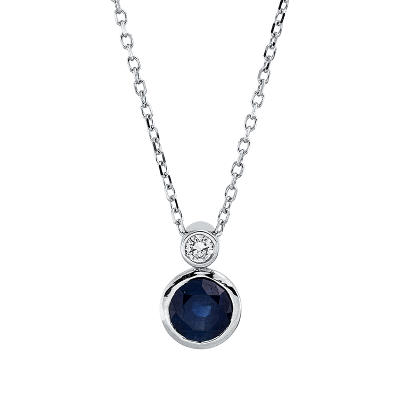 Collier 18 kt WG, mit ZÖ 40 cm + 42 cm, 1 Brill. 0,04 ct, TW-si, 1 Saphir 0,60 ct blau