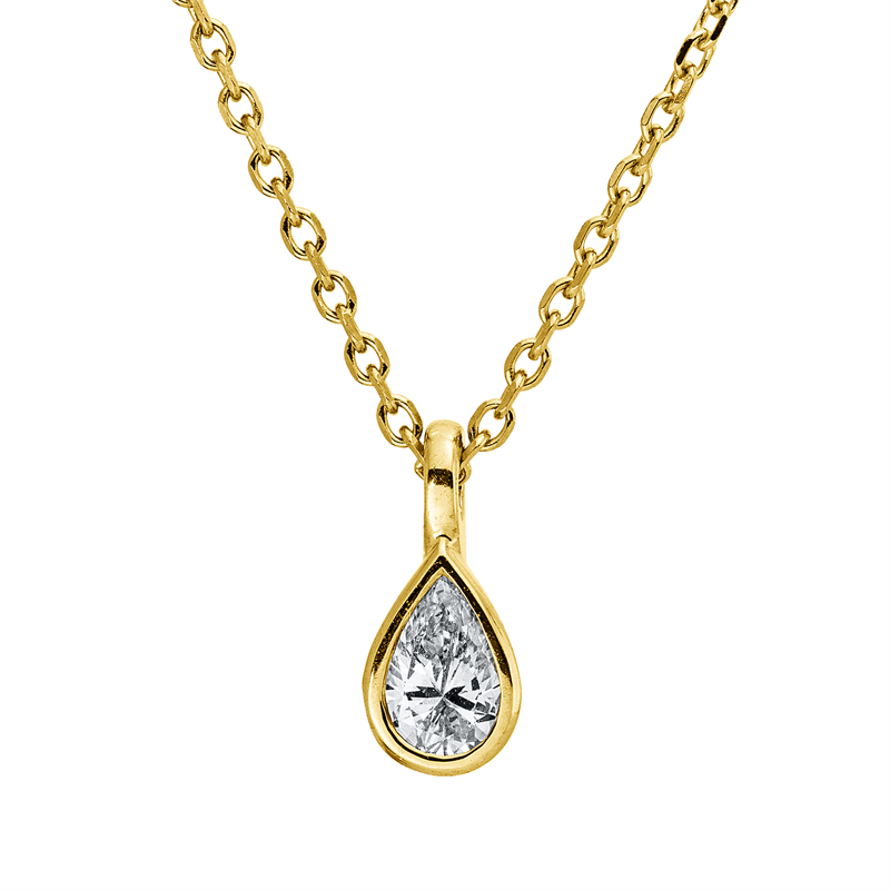 Collier 18 kt GG, mit ZÖ 42 cm, 1 Tropfen 0,20 ct, TW-si