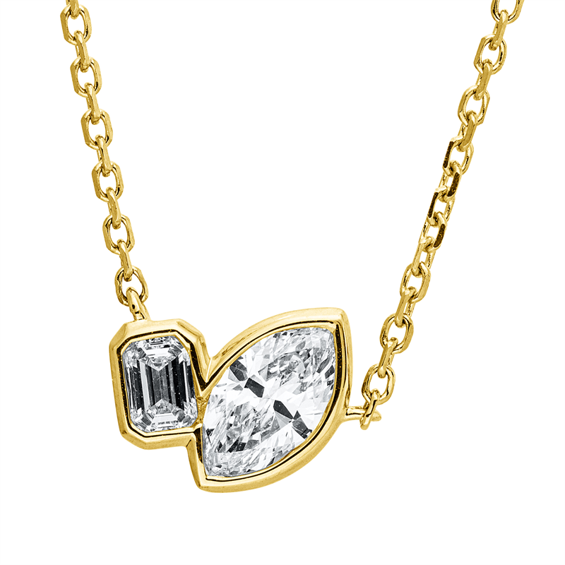 Collier 18 kt GG, mit ZÖ 42 cm, 1 Nav. 0,38 ct, TW-si, 1 Sm.schliff 0,11 ct, TW-si