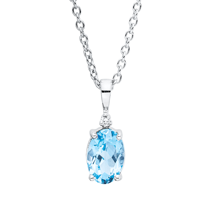 Collier 18 kt WG, mit ZÖ 40 cm + 42,5 cm, 1 Brill. 0,01 ct, TW-si, 1 Topas 0,53 ct blau