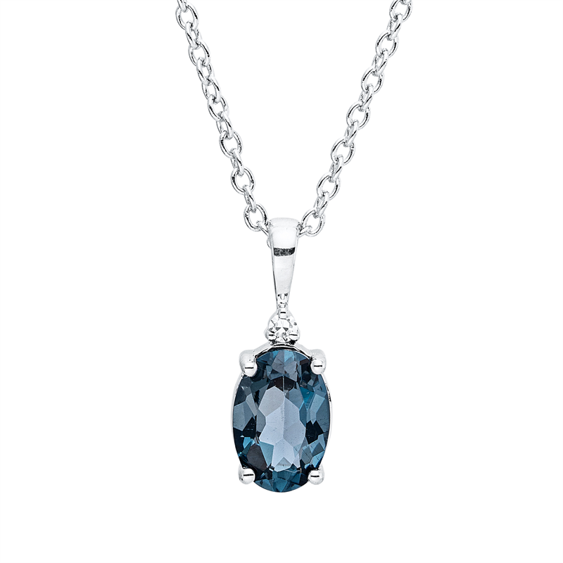 Collier 18 kt WG, mit ZÖ 40 cm + 42,5 cm, 1 Brill. 0,01 ct, TW-si, 1 Topas 0,48 ct Lond. blue