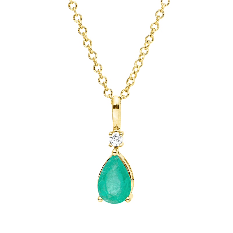 Collier 18 kt GG, mit ZÖ 40 cm + 42,5 cm, 1 Brill. 0,02 ct, TW-si, 1 Smaragd 0,37 ct grün