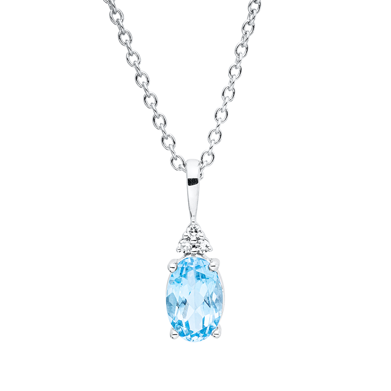 Collier 18 kt WG, mit ZÖ 40 cm + 42,5 cm, 3 Brill. 0,02 ct, TW-si, 1 Topas 0,55 ct blau