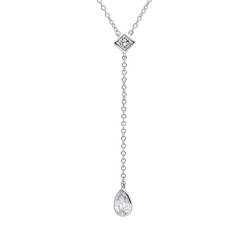 Collier 18 kt WG, 1 Tropfen 0,14 ct, TW-si, 1 Princ. 0,06 ct, TW-si