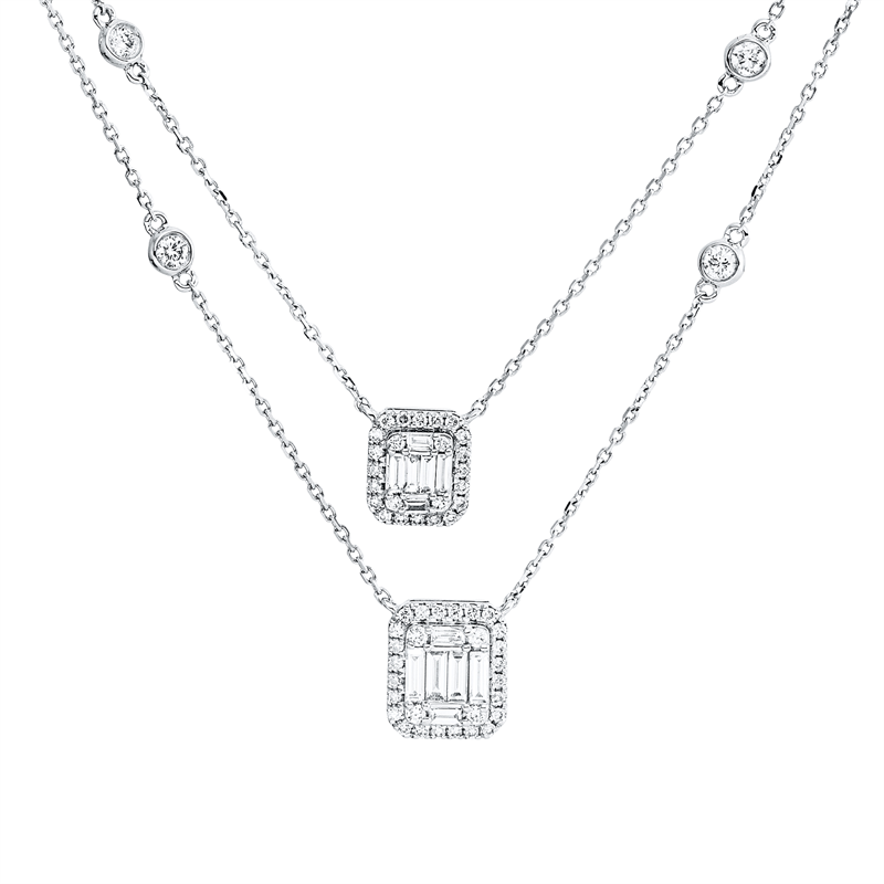Collier 18 kt WG, mit ZÖ 40 cm, 12 Bag. 0,18 ct, TW-si, 58 Brill. 0,32 ct, TW-si