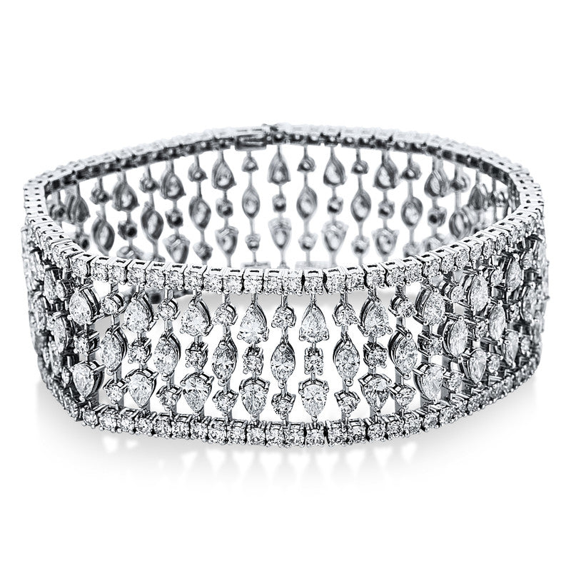 Armband 18 kt WG, 25 Nav. 4,63 ct, TW-si, 50 Tropfen 9,33 ct, TW-si, 225 Brill. 11,40 ct, TW-si