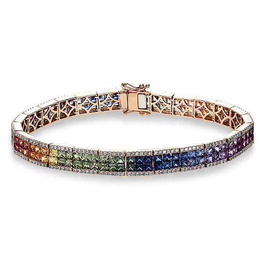 Armband 18 kt RG, 304 Brill. 1,25 ct, TW-si, 152 Saphire 13,53 ct fancy