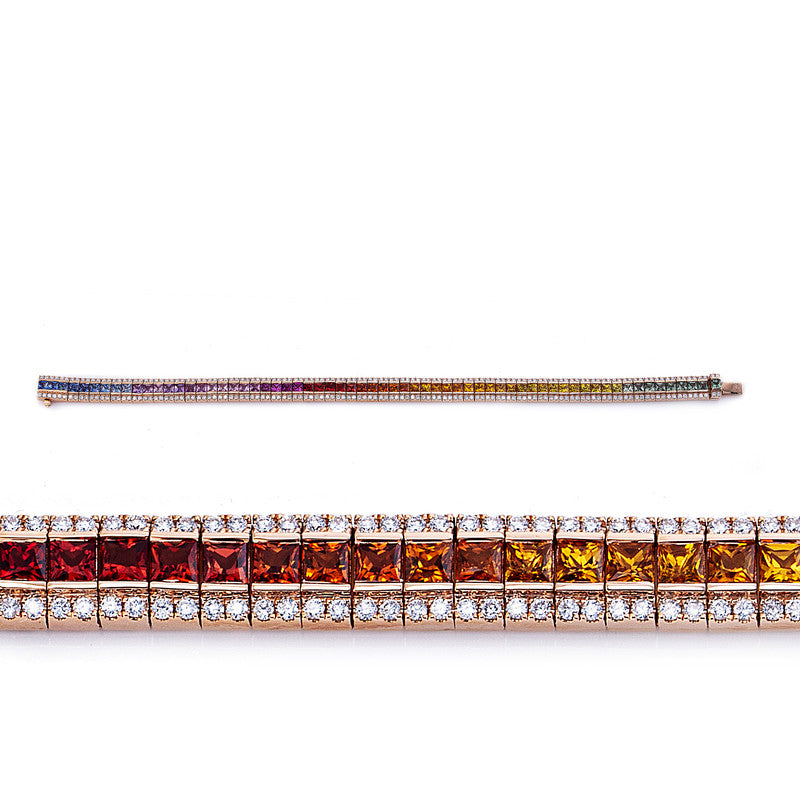 Armband 18 kt RG, 256 Brill. 1,71 ct, TW-si, 60 Saphire 7,87 ct multicolor