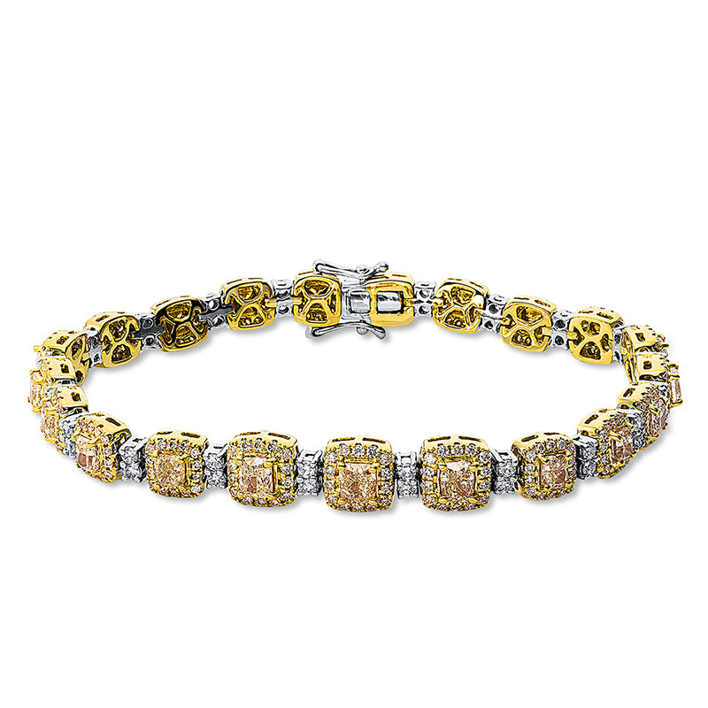 Armband 18 kt WG+GG, 42 Brill. 1,09 ct, TW-si, 21 Brill. 4,69 ct, gelb, 294 Brill. 1,50 ct, gelb