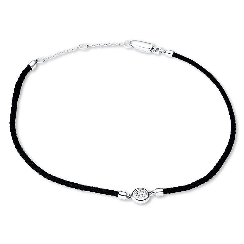 Armband 18 kt WG, black cord, 1 Brill. 0,09 ct, TW-si