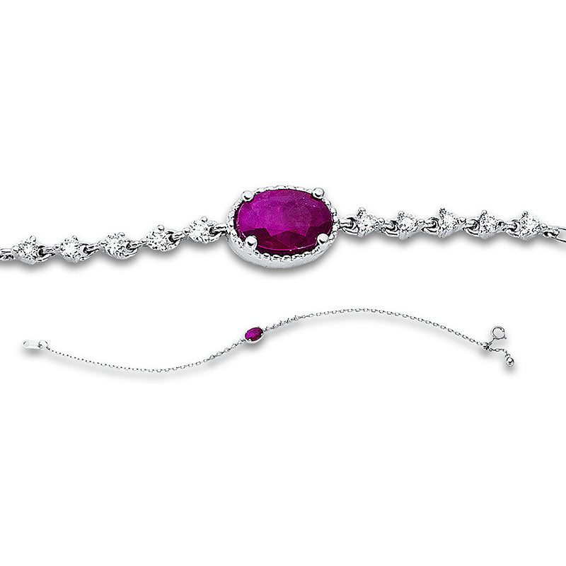 Armband 18 kt WG, 10 Brill. 0,10 ct, TW-pi, 1 Rubin 0,60 ct rot