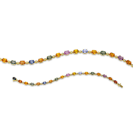 Armband 18 kt GG, 18 Brill. 0,15 ct, TW-si, 18 Saphire 11,68 ct multicolor