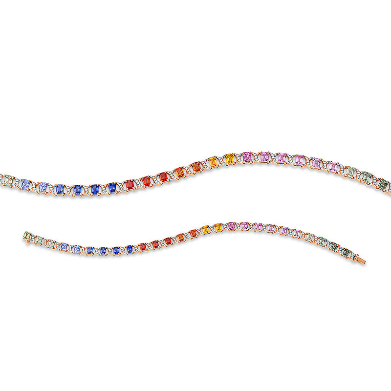 Armband 18 kt RG, 182 Brill. 0,57 ct, TW-si, 26 Saphire 7,58 ct multicolor
