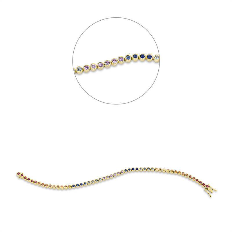 Armband 18 kt GG, 52 Saphire 3,28 ct multicolor