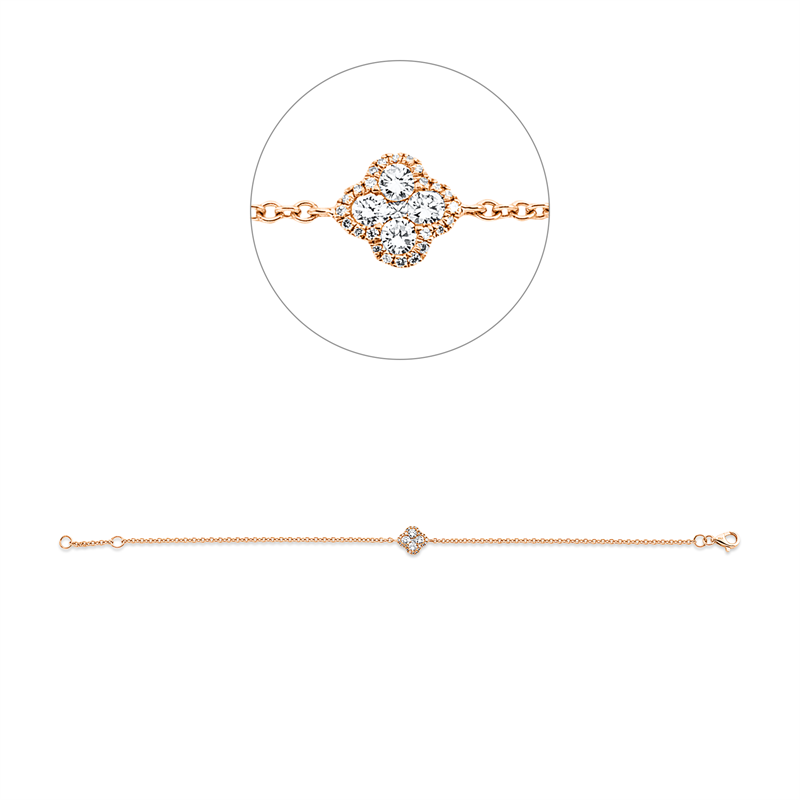 Armband 18 kt RG, mit ZÖ 16 cm, 1 Princ. 0,02 ct, W-si, 28 Brill. 0,33 ct, W-si