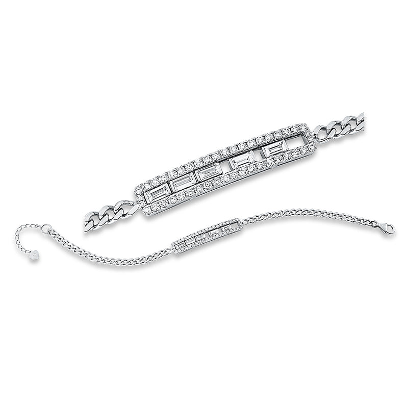 Armband 18 kt WG, 5 Bag. 0,54 ct, TW-vsi, 44 Brill. 0,74 ct, TW-vsi