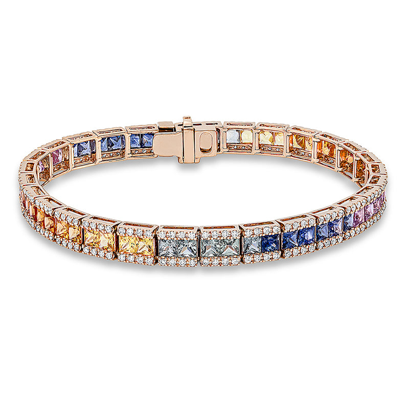 Armband 18 kt RG, 232 Brill. 1,32 ct, TW-si, 58 Saphire 10,73 ct fancy