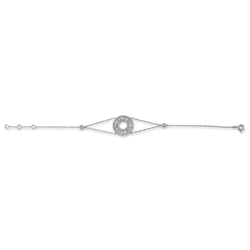 Armband 18 kt WG, 20 Trap. 0,28 ct, TW-si, 16 Bag. 0,16 ct, TW-si, 63 Brill. 0,34 ct, TW-si
