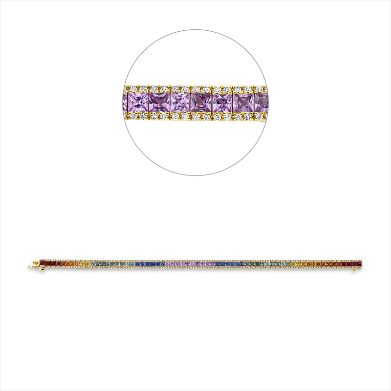 Armband 18 kt GG, 256 Brill. 1,10 ct, TW-si, 64 Saphire 8,60 ct fancy