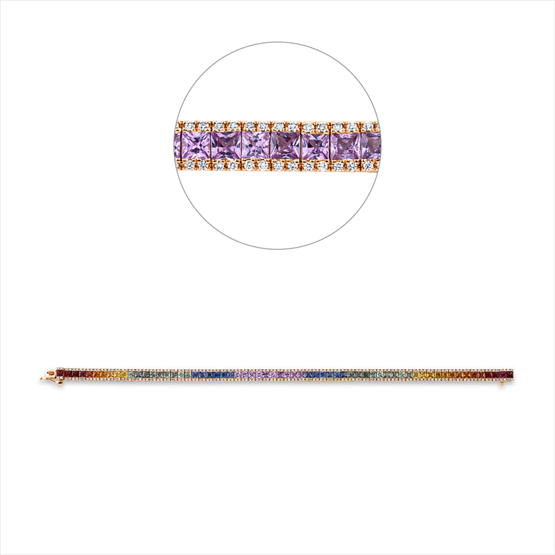 Armband 18 kt RG, 256 Brill. 1,08 ct, TW-si, 64 Saphire 9,30 ct fancy