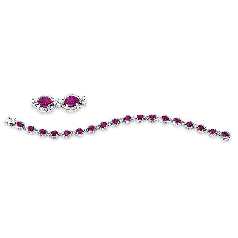 Armband 18 kt WG, 72 Brill. 0,85 ct, W-pi, 218 Brill. 1,11 ct, W-pi, 18 Rubine 8,00 ct rot