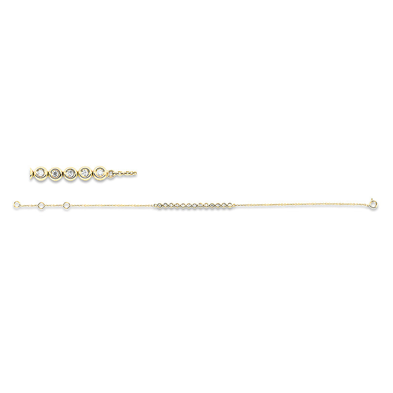 Armband 18 kt GG, mit ZÖ 15,2 cm + 16,5 cm, 13 Brill. 0,15 ct, W-si