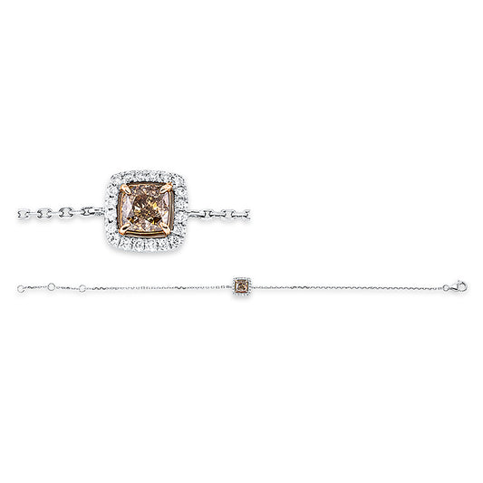 Armband 18 kt WG+RG, mit ZÖ 15 cm + 16,5 cm,1 Cushion 0,54 ct, braun,  20 Brill. 0,11 ct, TW-si
