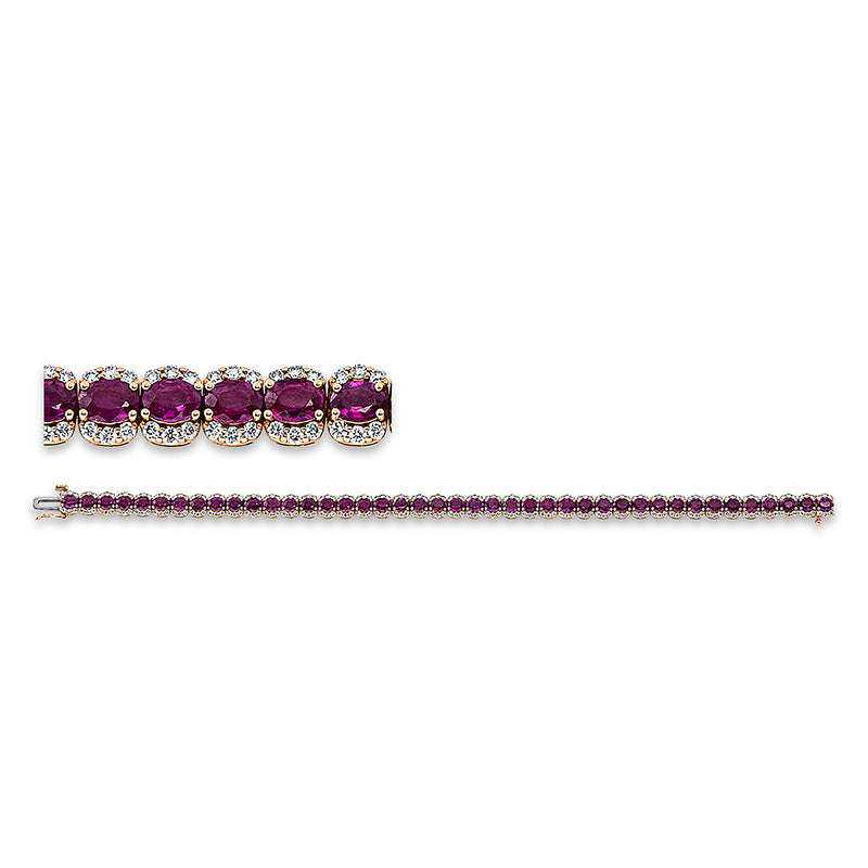 Armband 18 kt RG, 252 Brill. 1,90 ct, TW-si, 42 Rubine 9,50 ct rot
