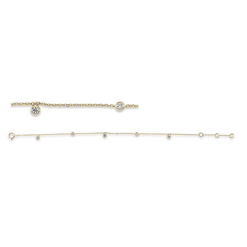 Armband 18 kt GG, mit ZÖ 15,5 cm + 16,5 cm, 5 Brill. 0,16 ct, W-si
