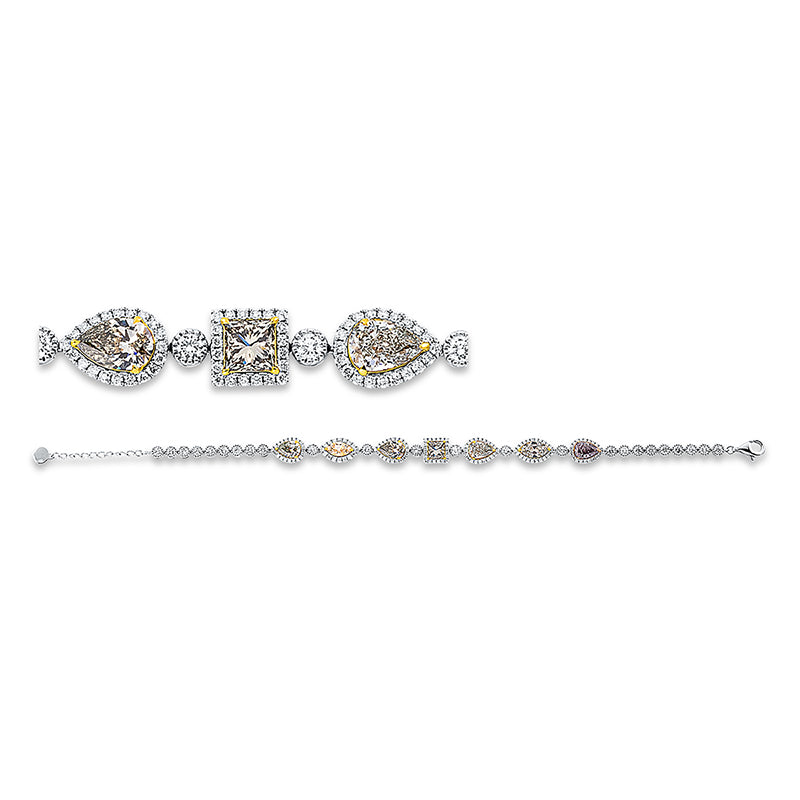 Armband 18 kt WG+GG+RG, 7 Fant-Schl. 3,95 ct, fancy-si, 162 Brill. 1,93 ct, TW-si