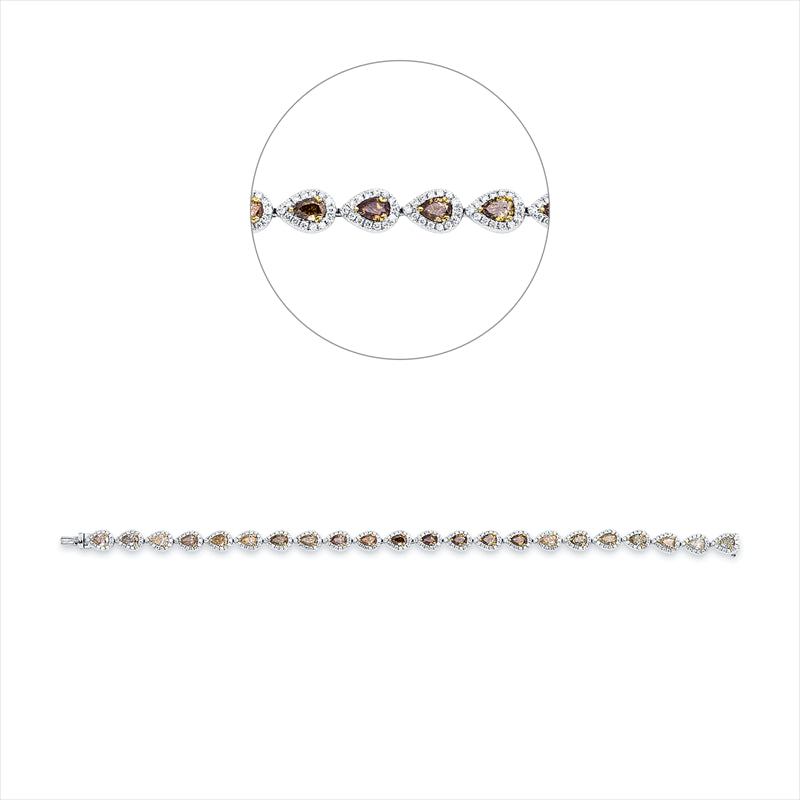 Armband 18 kt WG+GG, 308 Brill. 1,14 ct, TW-si, 22 Tropfen 4,35 ct, gelb