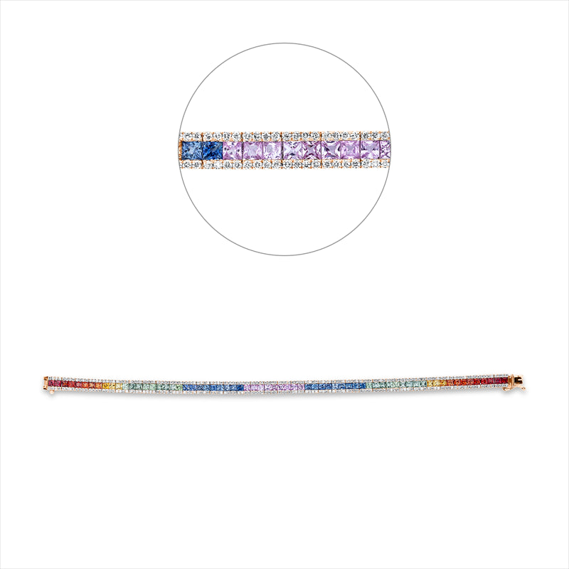 Armband 18 kt RG, 272 Brill. 1,63 ct, F-si, 68 Saphire 7,94 ct fancy
