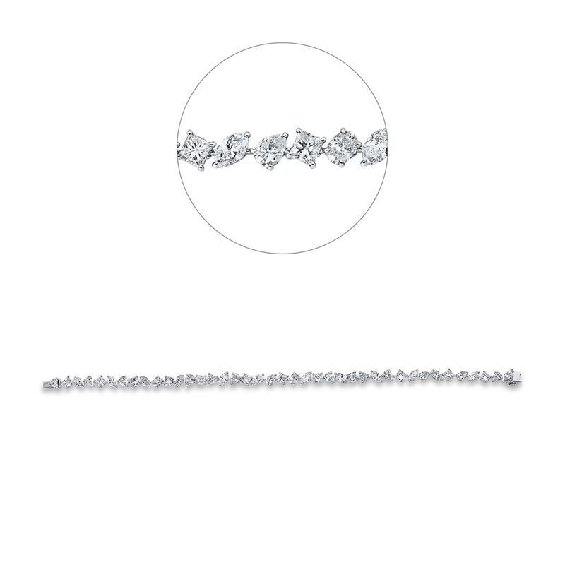 Armband 18 kt WG, 12 Pr. 2,91 ct, 10 Tr. 2,18 ct, 2 Ov. 0,45 ct, 13 Nav. 2,94 ct, 3 Herz.. 0,60 ct si/pii