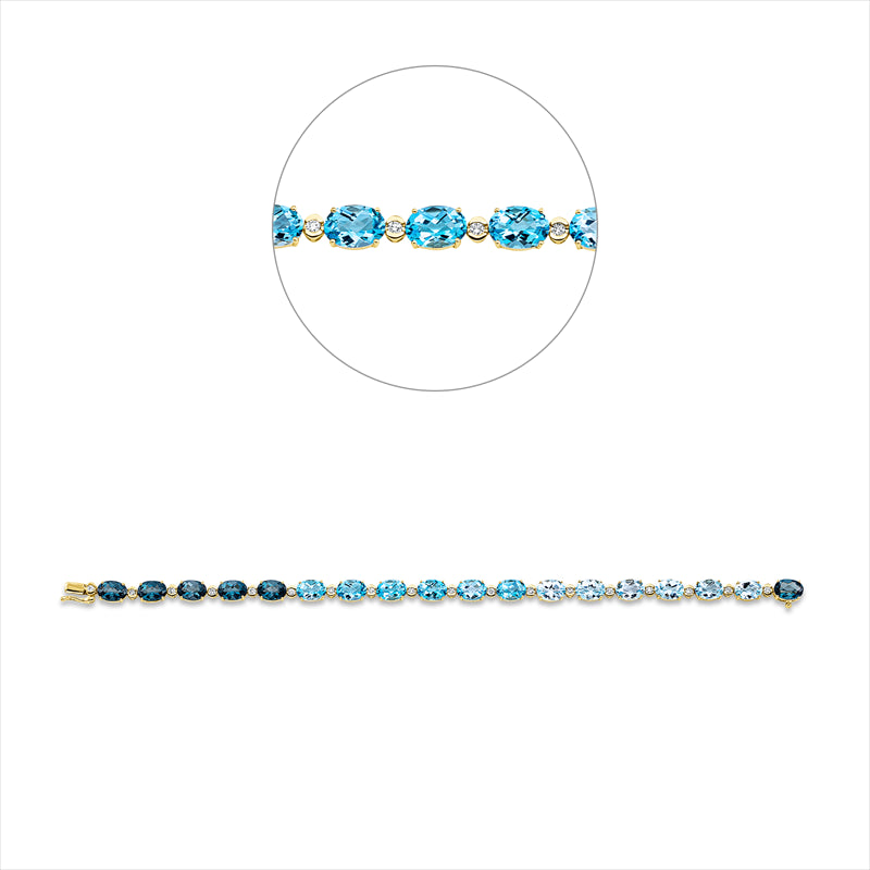 Armband 14 ktGG,18 Brill0,44ct,TW-si,6 Topase5,20ct blau,6 Topase 5,20ct sky,6 Topase5,20ct Lond