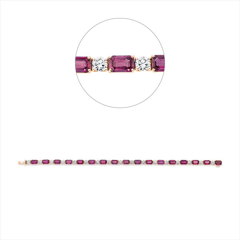 Armband 18 kt RG+WG, 17 Brill. 3,40 ct, TW-vsi, 17 Rubine 10,28 ct rot