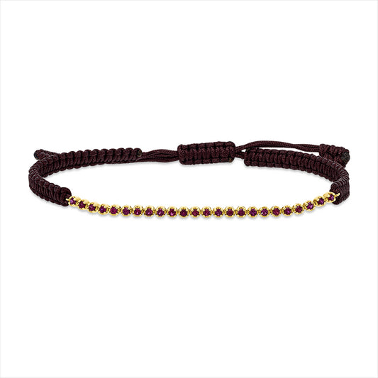 Armband 18 kt RG, braun cord 15,5-19,5cm, 24 Rubine 0,36 ct rot